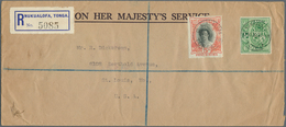 12534A Tonga: 1920/34, Queen Salote 5 D. Orange/black And 1/2 D. Green Sent Registered From "NUKUALOFA30 NO - Tonga (...-1970)