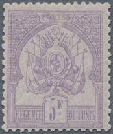 12555 Tunesien: 1888, 5 Fr. Violet On Lilac "Coat Of Arms On A Smooth Ground", Mint LH Very Fine, Singed. - Tunesien (1956-...)