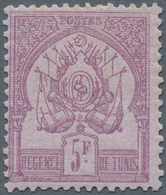 12556 Tunesien: 1888, 5 Fr. Violet On Lilac "Coat Of Arms On A Smooth Ground", Mint LH Very Fine, Singed. - Tunisia (1956-...)