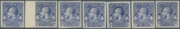 12597 Turks- Und Caicos-Inseln: 1928, King Georg V. 1/2 D. -3 D. And 5 Sh., Seven Imperforated Proofs In D - Turks & Caicos