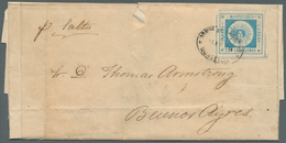 12603 Uruguay: 1860 'Sun' 120c Blue Used On Folded Cover From Montevideo To Buenos Aires 'p. Salto' (endor - Uruguay