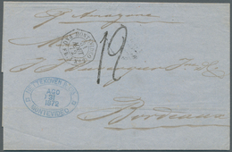 12606 Uruguay: 1872, Complete Folded Letter Cover From Montevideo With French Maritime Transit Dater MONTE - Uruguay