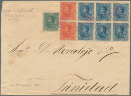 12618 Venezuela: 1902, Ciudad Bolivar: 5 C Green, Pair Of 10 C Orange And 25 C Blue In Block Of Six On Env - Venezuela