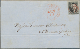 12636 Vereinigte Staaten Von Amerika: 1847, A Folded Envelope Bearing Washington TEN CENT Black With Red B - Sonstige & Ohne Zuordnung