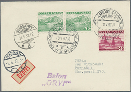 12819 Ballonpost: 1937, 30.V., Poland, Balloon "Gryf", Card With Black Postmark And Arrival Mark, Only 72 - Montgolfières