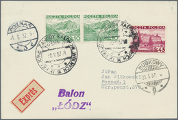 12820 Ballonpost: 1937, 30.V., Poland, Balloon "?ód?", Card With Black Postmark And Arrival Mark, Only 71 - Mongolfiere