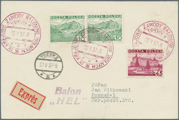 12823 Ballonpost: 1937, 30.V., Poland, Balloon "Hel", Card With VIOLET Postmark And Arrival Mark, Only 16 - Mongolfiere