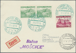 12824 Ballonpost: 1937, 30.V., Poland, Balloon "Mo?cice", Card With GREEN Postmark And Arrival Mark, Only - Montgolfières