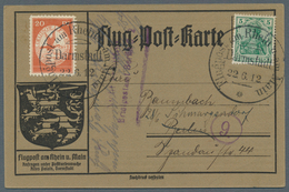 12924 Zeppelinpost Deutschland: 1912, 20 Pfg. Rhein/Main Auf Sonderkarte Mit 5 Pfg. Germania Und Flugstemp - Posta Aerea & Zeppelin