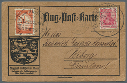 12944 Zeppelinpost Deutschland: 1912, 10 Pfg. Rhein/Main Auf Sonderkarte Mit 10 Pfg. Germania Und Flugstem - Luft- Und Zeppelinpost