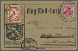 12956 Zeppelinpost Deutschland: 1912, 20 Pfg. Rhein/Main Auf Sonderkarte Mit 10 Pfg. Germania Und Flugstem - Luft- Und Zeppelinpost