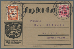 12957 Zeppelinpost Deutschland: 1912, 20 Pfg. Rhein/Main Auf Sonderkarte Mit 10 Pfg. Germania Und Flugstem - Poste Aérienne & Zeppelin