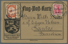 12958 Zeppelinpost Deutschland: 1912, 20 Pfg. Rhein/Main Auf Sonderkarte Mit 10 Pfg. Germania Und Flugstem - Poste Aérienne & Zeppelin