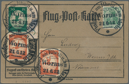 12963 Zeppelinpost Deutschland: 1912, 30 Pfg. (Randstück), 20 Pfg. Und 10 Pfg. Rhein/Main Auf Sonderkarte - Luft- Und Zeppelinpost