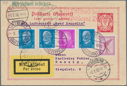 13008 Zeppelinpost Deutschland: 1930: DANZIG 20 Pfg Wappen-Antwortkarte Als Zeppelin-Bordpost 2.7.1930 Von - Luft- Und Zeppelinpost