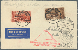 13018 Zeppelinpost Deutschland: Saarland: 1931, Ägyptenfahrt Bis Cairo, Karte Mit 5 Fr. Und 2 Fr. Freimark - Luft- Und Zeppelinpost