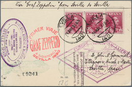 13094 Zeppelinpost Europa: 1930, Graf Zeppelin Karte Mit 3x 4 Ptas Gest. "SEVILLA 18 MAI 30" Sowie Rotem Z - Autres - Europe