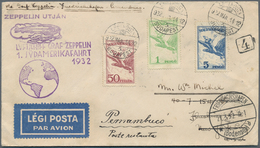 13143 Zeppelinpost Europa: 1932: UNGARN/1 SAF 1932: Attraktive Vertragstaatenkarte Mit 3 Flugmarken Etc Bu - Altri - Europa