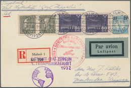 13148 Zeppelinpost Europa: SCHWEDEN/1. SAF 1932/Anschlußflug Berlin: Luxus-Reco-Karte Mit Flugmarken Mi 21 - Sonstige - Europa