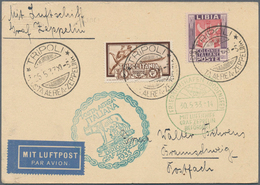 13243 Zeppelinpost Übersee: 1933, ITALIENISCH-TRIPOLITANIEN: Postkarte Mit Zeppelinmarke 3 L. Sowie Freima - Zeppelins