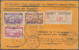 13246 Zeppelinpost Übersee: 1933: Marokko, Tanger/1. SAF 1933: R-Karte Mit 7 Marken-Buntfrankatur über Fhf - Zeppelin