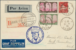 13247 Zeppelinpost Übersee: 1933: ALGERIEN/ 1. SAF 1933: R-Karte Ab Oran - Marsseille - Paris - Fhfn - Rec - Zeppelin