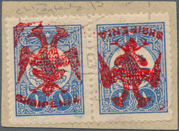 13321 Albanien: Albania, 1913, 1 Piaster Blue Of Turkey Pair With RED (instead Of Normal Black) Handstamp - Albanien