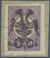 13325 Albanien: 1913, Double Headed Eagle Overprints, 5 Pi. Lilac, On Piece Neatly Cancelled, Signed. A Sc - Albania