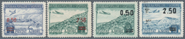 13334 Albanien: 1952, Airmail Stamp 2 Lek And 5 Lek With Red Overprint As Well As 5 Lek And 10 Lek With Bl - Albanie