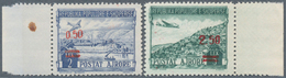 13337 Albanien: 1952, Airmail Stamp 2 Lek And 5 Lek With Red Overprint, Always Mint Never Hinged, (Mi?550, - Albanie