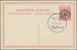 13345 Albanien - Lokalausgaben: 1914, VALONA: 10 Q. Red Postal Stationery Card With Double Circle Ovp "POS - Albanien