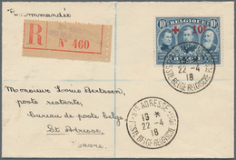 13386 Belgien: 1918, Außergewöhnlich Schöner Kleinformatiger Luxus-R-Brief Mit EF 10+10 Fr. Rotes Kreuz, F - Autres & Non Classés