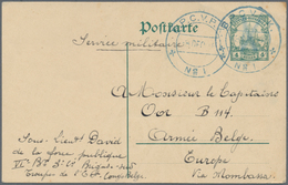 13434 Belgien - Besonderheiten: 1916, German East Africa Card 4 H. Used As Form Canc. Blue Belgian FPO Mar - Sonstige & Ohne Zuordnung