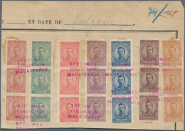 13464 Bulgarien: 1919. Complete Set "Tsar Boris" (7 Values) In Vertical Strips Of 3 Mounted On An UPU Albu - Briefe U. Dokumente