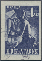 13471 Bulgarien: 1950, 1 L. Dark Violet "miner" Imperforated, Used With Corner Cancellation. Rare! Certifi - Storia Postale