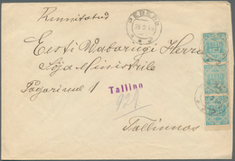 13506 Estland: 1919, 15 K Blue First Issue Stripe Of Three On Registered Local Letter In Reval/Tallin (to - Estonia