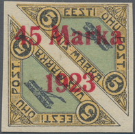 13511 Estland: 1923, Airmail 45 M. On 5 M. Imperforated With Overprint "distance Between 5 And Marka 1,75 - Estonia