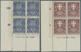 13523 Estland: 1939, Städtewappen (IV) Im Kompletten Satz Als Postfrische Viererblocks Aus Der Linken Unte - Estonia