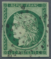 13557 Frankreich: 1850, 15 C. Darkgreen Ceres "vert Très Foncé" Without Any Fault, Used With Star Cancella - Gebraucht