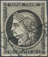 13561 Frankreich: 1849, 20 C. Black On Yellow, Good To Wide Margins All Around With ''Grille''-cancel (Yver - Gebraucht