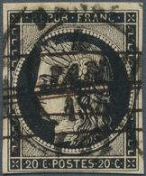 13562 Frankreich: 1849, Ceres 20 C. Black On Yellowish Paper, Good To Very Wide Margins All Around, Used W - Gebraucht