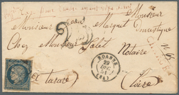 13568A Frankreich: 1851, POSTAL FRAUD, 25c. Blue "Ceres", Already Having Been Obliterated Copy On Cover Fro - Oblitérés