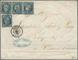 13569 Frankreich: 1852, 25 C. Blue Bande De 3 Et 1 Pièce En Affr. De 1 Fr. Sur Enveloppe Addr. à Verdun, O - Gebraucht