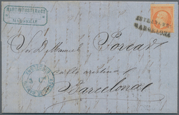 13594A Frankreich: 1868: 40 Cts Orange On Letter From MARSEILLE To Barcelona, Tied By L2 "ESTRANGERO/BARCEL - Oblitérés