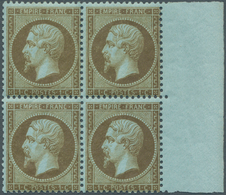 13597 Frankreich: 1862, 1 C Golden Brown (mordoré) On Bluish Napoleon, Block Of 4 From Right Margin, VF MN - Usati