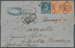 13605 Frankreich: 1863, Napoléon Two 40 C. Red-orange And One 20 C. Blue Tied By GC "532 Cancel To Folded - Usati