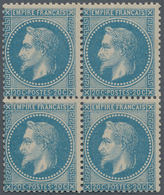 13617 Frankreich: 1868, 20 C. Blue, Type II, As An Unusend Hinged Block Of 4. (Yveert No 29 B) - Gebraucht