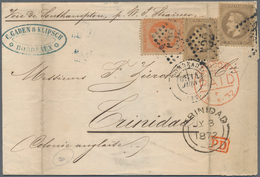 13620 Frankreich: 1872, 2 X 30 C Braun Und 40 C Orange Napoleon, MiF Auf Faltbrief Von Bordeaux 14.VI.72, - Oblitérés