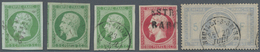 13628 Frankreich: 1853/1869, Group With 5 Stamps, Comprising 3 X 5 C Green Napoleon, Each VF/XF Used With - Oblitérés