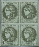 13635 Frankreich: 1871, 1c. Dark Olive On Bluish "Bordeaux", Unused Block Of 4 With Wide Margins All Aroun - Oblitérés